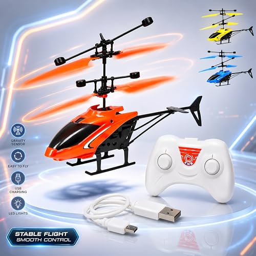 Image of JOYMAX RC Gesture Sensing Helicopter Toy with Dual LED Lights, Hand Sensor Flying Toy, Infrared Control, Durable Indoor Flying Helicopter for Kids, 18 cm, Multicolor