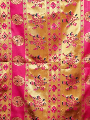 Image of Women's Paithani Silk Blend Saree with Blouse Piece, Woven Embellished Jacquard, Traditional