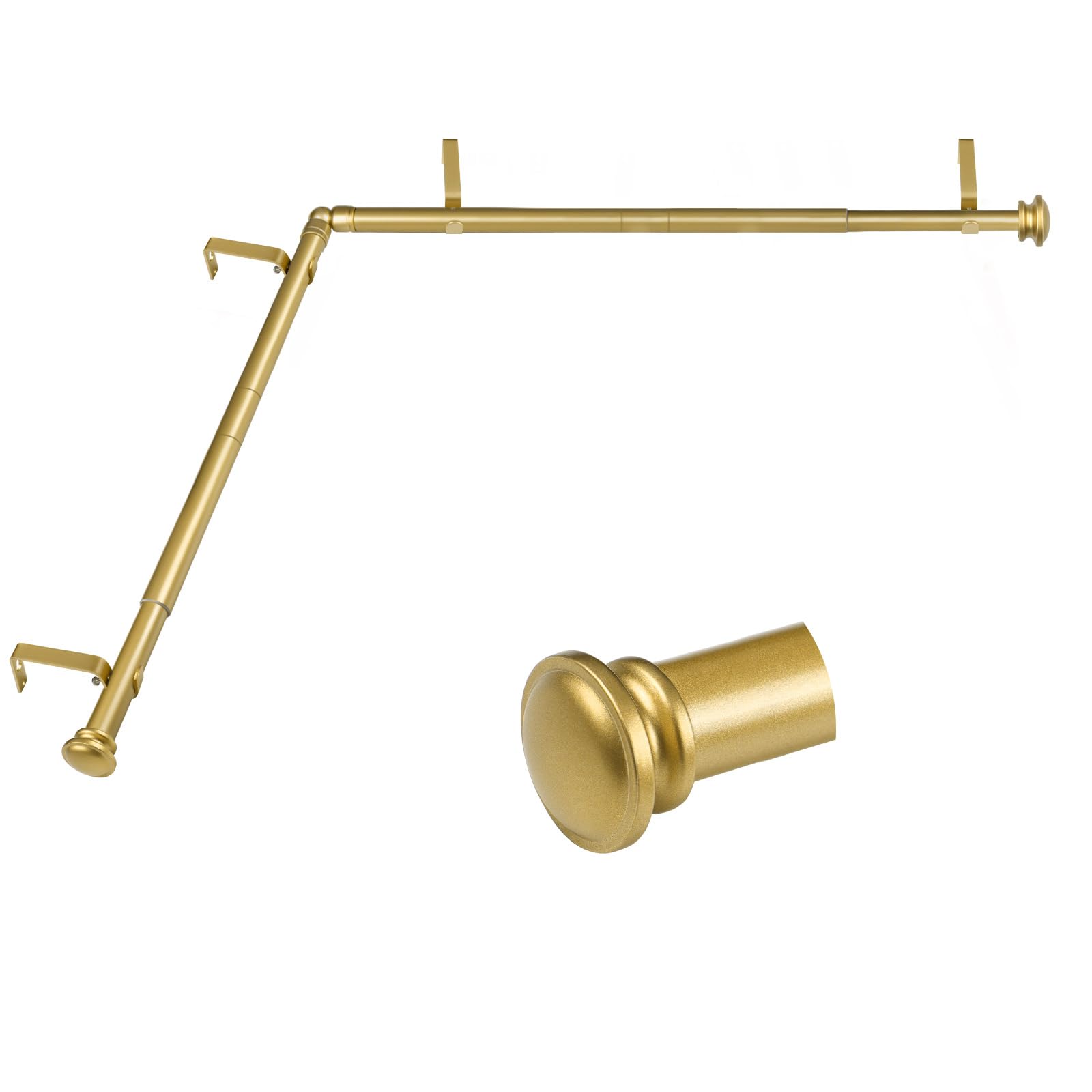 TONIAL Corner Curtain Rods, 32-86 Inch Center Rod for window, 20-82 Inch Side Rod for windows 3/4 Inch Decorative Drapery Rods with Small Cap Finial,