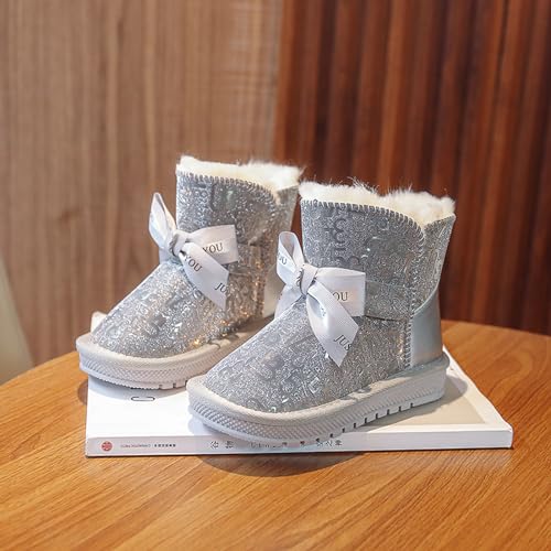 CERYTHRINA Girls Snow Boots Glitter Upper Fully Fur Lined Warm Winter Shoes Sparkly Fashion Outdoor Walking Boots(Toddler/Little Kid/Big Kid)2