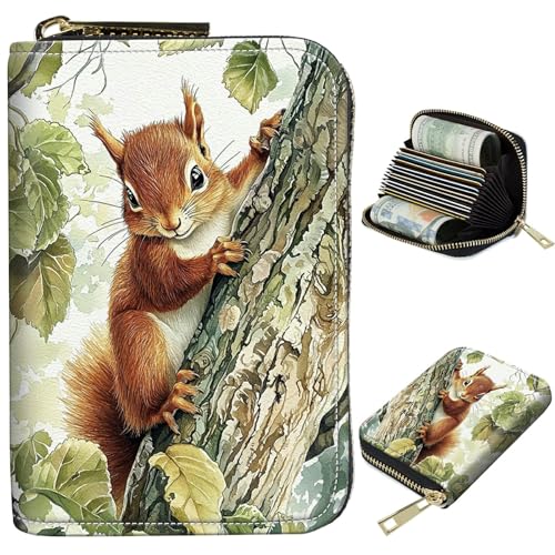 Image of Cute Credit Card Holder with Zipper, Squirrel RFID-Blocking Card Case Small Wallet for Women Men, Multi-slot Card Organizer Case Travel Accordion Wallet