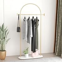 KADIGANG Gold Clothing Rack, Modern Clothes Rack with Shelf, Heavy Duty Freestanding Coat Rack, Metal Coat Hanger Stand with Hooks for Boutique Office