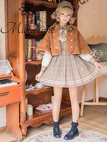 milky time] ゴスロリ カレッジドレス格子縞 ドレスウールマント  