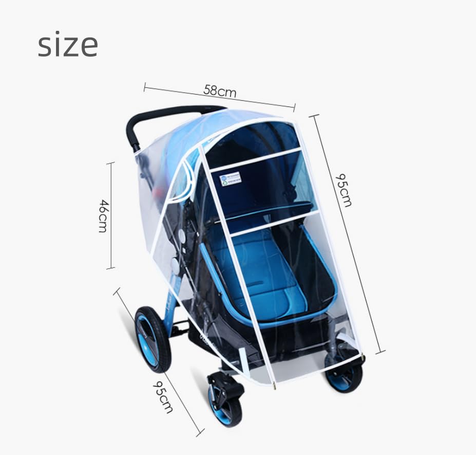 Universal Rain Cover Pushchair Stroller Large Raincover Buggy Pram with Zipper Waterproof Durable Transparent Baby Stroller Carrycots Weather Shield Fit Most Strollers (Double-Zip Window) - Image 3