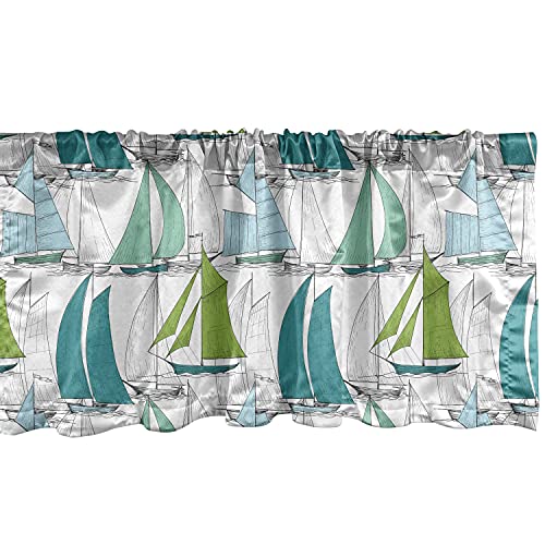 Ambesonne Nautical Window Valance, Sailing Boats On The Ocean Surfing Coastal Theme Marine Life Colorful Maritime, Curtain Valance For Kitchen Bedroom Decor With Rod Pocket, 54" X 12", Teal Green #TOP8