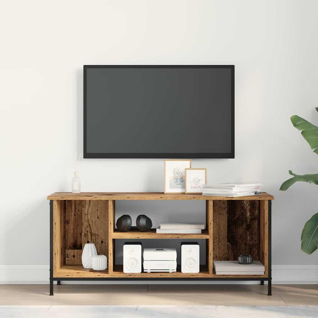 Szafka pod telewizor z drewna starego drewna, 102 x 35 x 45 cm, z regałem, miejscem do przechowywania i półką, nowoczesny szafka do salonu, kredens, komoda, szafa, kanał kablowy, multimedia