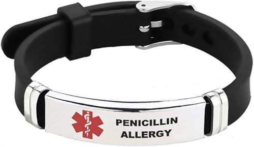 Miniatura 23 de TGLS Pulsera de identificación de alerta médica roja para mujeres y hombres de emergencia de primeros auxilios de alerta sanitaria grabada con láser