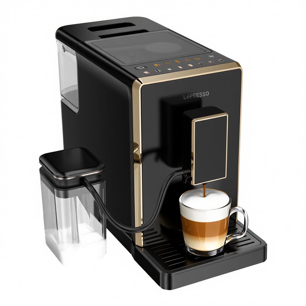 LePresso Fully Automatic Coffee Machine With Milk Frother, 1350W Rated Power, 15 Settings for Grinder, Self-Cleaning Function, 6+ Functions for Espresso, Americano, Cappuccino, Latte & More