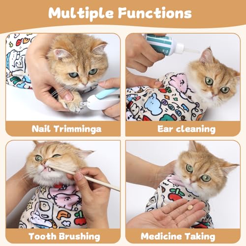 Image of Wortade 21.7 inch Cat Grooming Wrap Cat Wrap for Grooming Cat Wrap for Cutting Nails Cat Restraint for Nail Clipping to Wrap Anti-Bite, Anti-Scratch (Cute, 3-8 lbs)