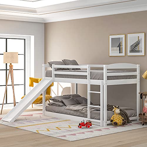 Harper&Bright Designs Twin Bunk Beds with Slide for Kids, Low Profile Bunk Beds with Built-in Ladder, No Box Spring Needed