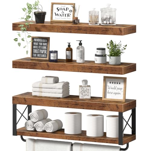 QEEIG Bathroom Shelves Over Toilet (Brown, Set of 3, 23.6')