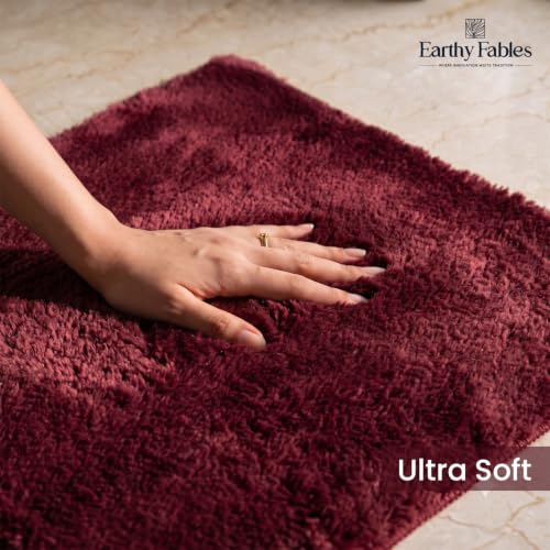 Image of Earthy Fables Plush Microfiber Bath Mat, Quick Dry, Anti-Skid, Water Absorbent, Non-Slip, Machine Washable Floor Rug, Shower Mat, Door Mat for Bathroom, Bedroom, 75 x 45 cm - Wine