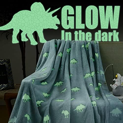 jinchan Dinosaur Throw Blanket Glow in The Dark Blue Flannel Fleece Throw Blanket for Nursery Couch Bed Throw Blankets Spring All Seasons Gift for Girls Boys Baby Kids 50x60 Inch