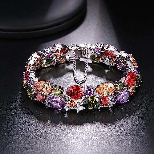 Multicolor Bracelets for Women,Cubic Zirconia Artificial Garnet Amethyst Peridot Links Bracelet Christmas Gift2