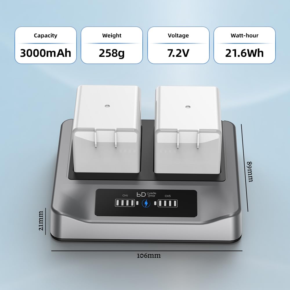 2 pezzi di ricambio da 3000 mAh e stazione di ricarica rapida PD, compatibile con Arlo Pro, Pro 2 accessori per fotocamera [7,2 V, 21,6 Wh]