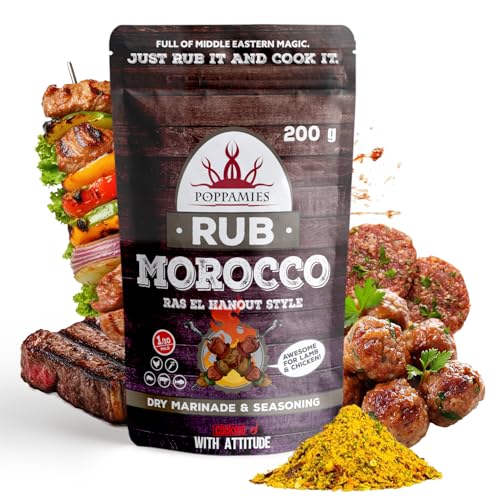 Poppamies Ras El Hanout Morocco BBQ Rub - Assaisonnement BBQ 100% Naturel - Mélange d'Épices Marocaines pour Grillades Kebabs Poulet Légumes & Boulettes de Viande - Grand Format (200g)