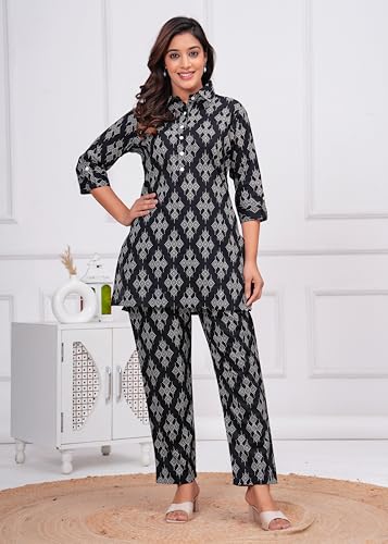 Image of Nevisha Style Printed Cotton Co-ord Set For Women's | Kurta With Pant Set For Women's | Cotton Co-ord Set For Women's