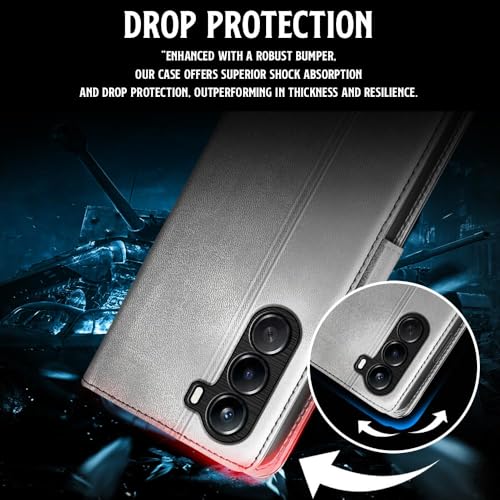 Image of WOW IMAGINE Shock Proof Flip Cover Back Case for 1+ OnePlus Nord CE 6 Lite 5G (Magnetic Button Flip Case | Wallet Pockets & Stand | Leather Finish | Stone Grey)