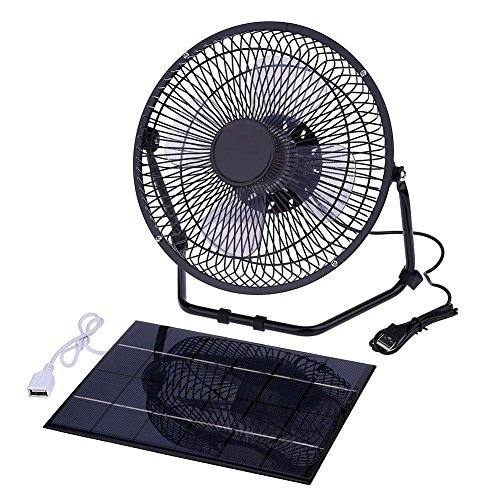 Solar Fan, WinnerEco 8 Inch Cooling Ventilation Silent Fan USB 5.2W 6V Green