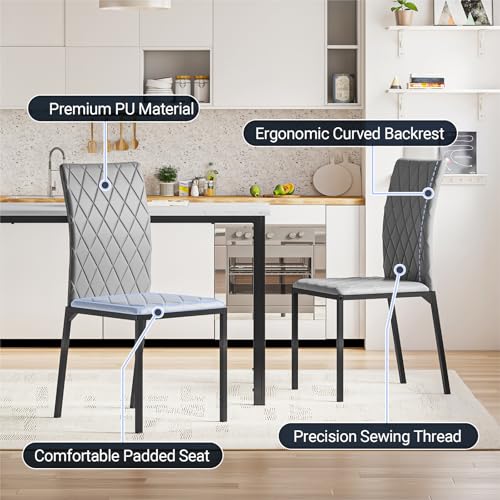 Image of Hello-5ive Dining Table and Chairs Set of 4, Modern Dining Table Set Kitchen Furniture, Marble Effect Dining Table with 4 PU Leather Dining Chairs, 120x70cm Dining Room Set for Home Apartment (Grey)