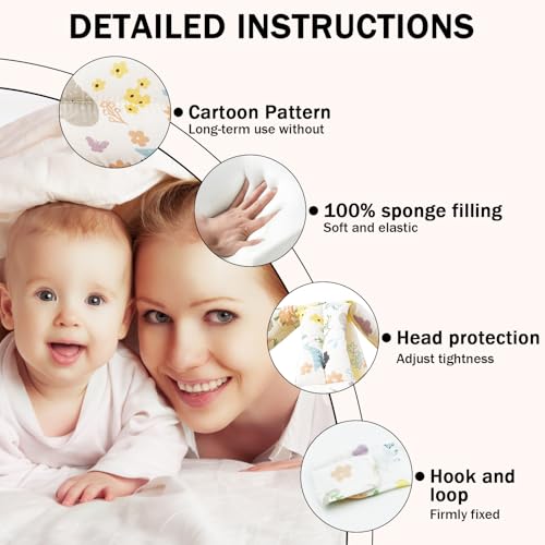 Image of Baby Head Protector Baby Helmet for Crawling Walking, No Bumps Safety Head Adjustable Protective Cap for Walking, Playing - White Animal Flower