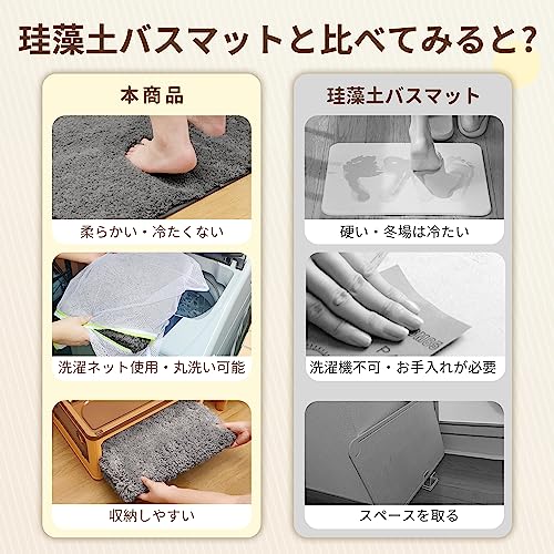 チチロバ(TITIROBA) バスマット お風呂マット 足拭きマット 洗面所 マット 足ふきマット 足拭き 吸水 速乾 厚み3cm ふわふわ 厚い 丸洗い 洗える 滑り止め 浴室 洗面所 脱衣場 玄関 キッチン おしゃれ 40×60cm ダークグレー 22GB006 [5]