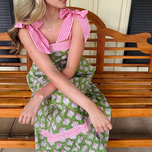 Image of Women Y2k Boho Maxi Dress Tie Shoulder Backless Strappy Tiered Flowy Dress 2024 Summer Floral Beach Sundress