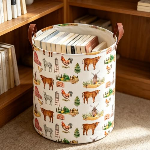 Image of 19.7 inch Laundry Basket,Dirty Clothes Hamper,Waterproof Storage Bin,Room Decor(Farm)