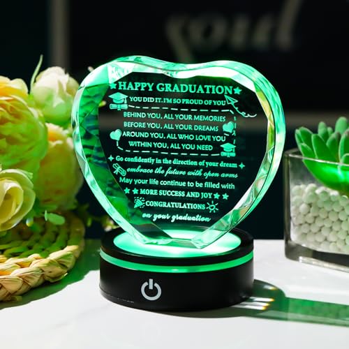 Image of YWHL Graduation Gift for Her Him 2026 with Colorful Led Base, High School College Graduation Gifts for Women Men, Congratulations Graduate Plaque Crystal Keepsake Masters Degree PHD Graduation Gifts Decor