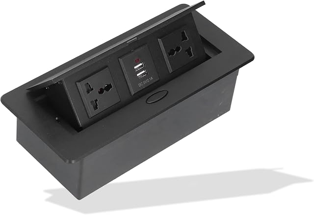 Lairun Desktop Pop Up Socket, Hidden Desktop Pop Up Outlet, Power Strip Hub Connection Box with 2 Outlets & 2 USB Charging Ports for Conference Room Countertop, Pop Up Power Cover Box Desktop Socket