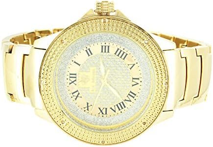 Custom Mens 14k Gold Finish Genuine Diamond Bezel Iced Dial Ice Mania Jojo Watch