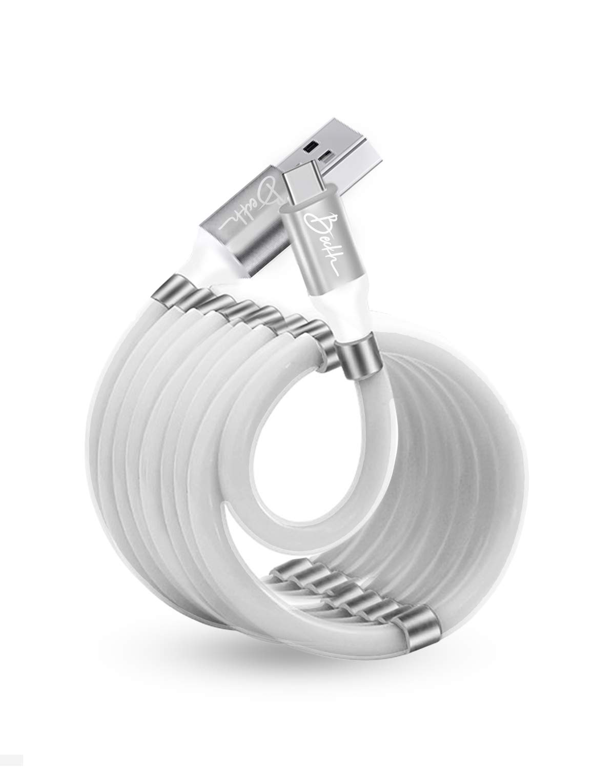 Beckh AC045 New Self Winding Portable Type C to Type A Cable Supports 2.4A Fast Charging Cable - White BH30008 (2M(6.6ft)