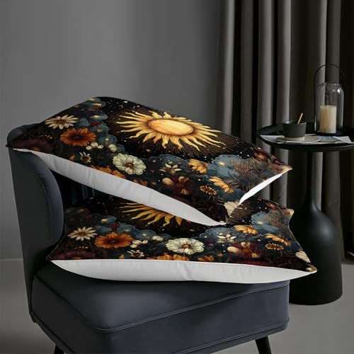 Image of AILONEN Sun and Moon Bedding Set for Teens Girls Bedroom Decor,Bohemian Style Starry Sky Comforter Set Queen Size,Natural Plants Duvet Set,1 Quilt and 2 Pillowcases,3Pcs