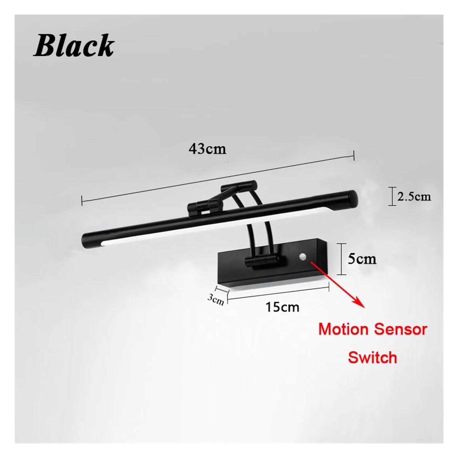 Lustro łazienkowe Lampa ścienna LED Metalowa składana szafka Kinkiet Oświetlenie Nordic Simple Nowoczesna Toaletka Lustre Pełne pokrycie(Cool,Black-43cm-Sensor)