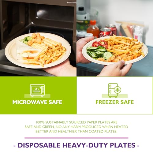 image for PACKINNO 9 Inch 125 Pack Compostable Paper Plates, Biodegradable Heavy