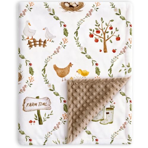 HOMRITAR Farm Baby Blanket for Boys Girls with Double Layer Dotted Backing
