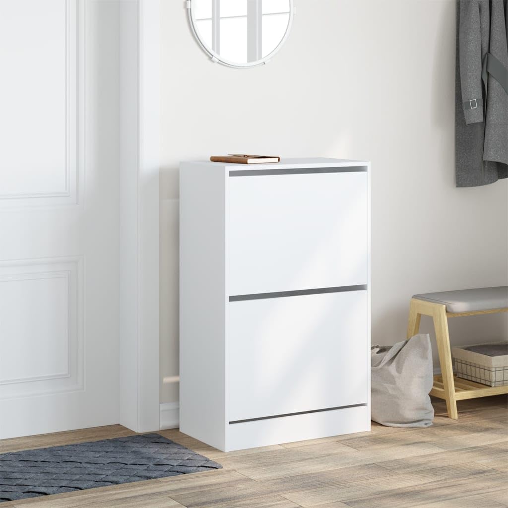 Armoire à Chaussures Blanche 60x34x96,5 cm Bois Composite 2 Tiroirs