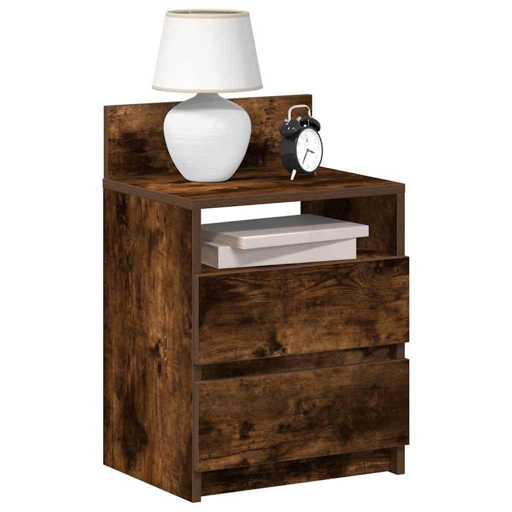 SXZenSpace 858569 Bedside Cabinets 2 pcs with Drawers Smoked Oak 40x33x60 cm Tables Cabinet Side End Table Nightstand Storage Organizer Home Stand for Bedroom