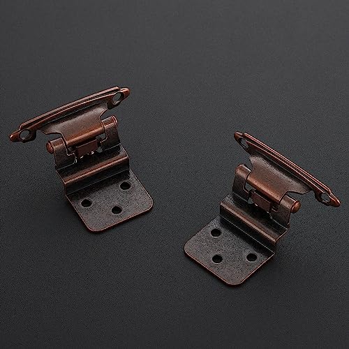 Image of Ravinte 10 Packs 5 Pair 3 /8 inch Inset Antique Copper Cabinet Self Closing Hinges for Kitchen /Bathroom /Furniture Cabinets & Doors,Decorative Cupboard Hardware with Door Bumper