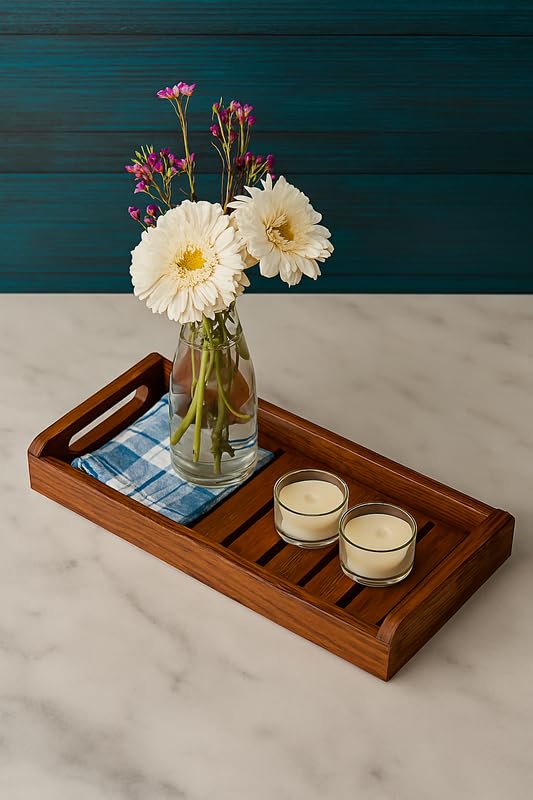 Image of D&G Homes Large Sheesham Wood Rectangular Serving Tray | Handcrafted Wooden Tray for Home Kitchen Dining Table Restaurant and Office Organizer Use | 13 x 6 x 3.5 Inch