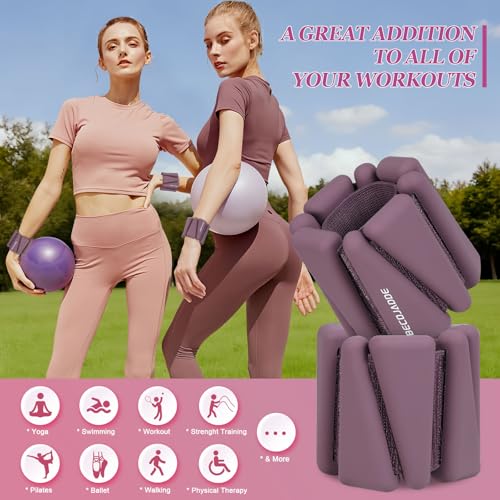 Image of BECOJADDE Ankle Weights Set of 2 (1 lb /2 lb /3 lb Each) Adjustable Wrist Weights for Women Men Wearable Arm Leg Weight for Pilates, Running, Walking, Workout, Yoga