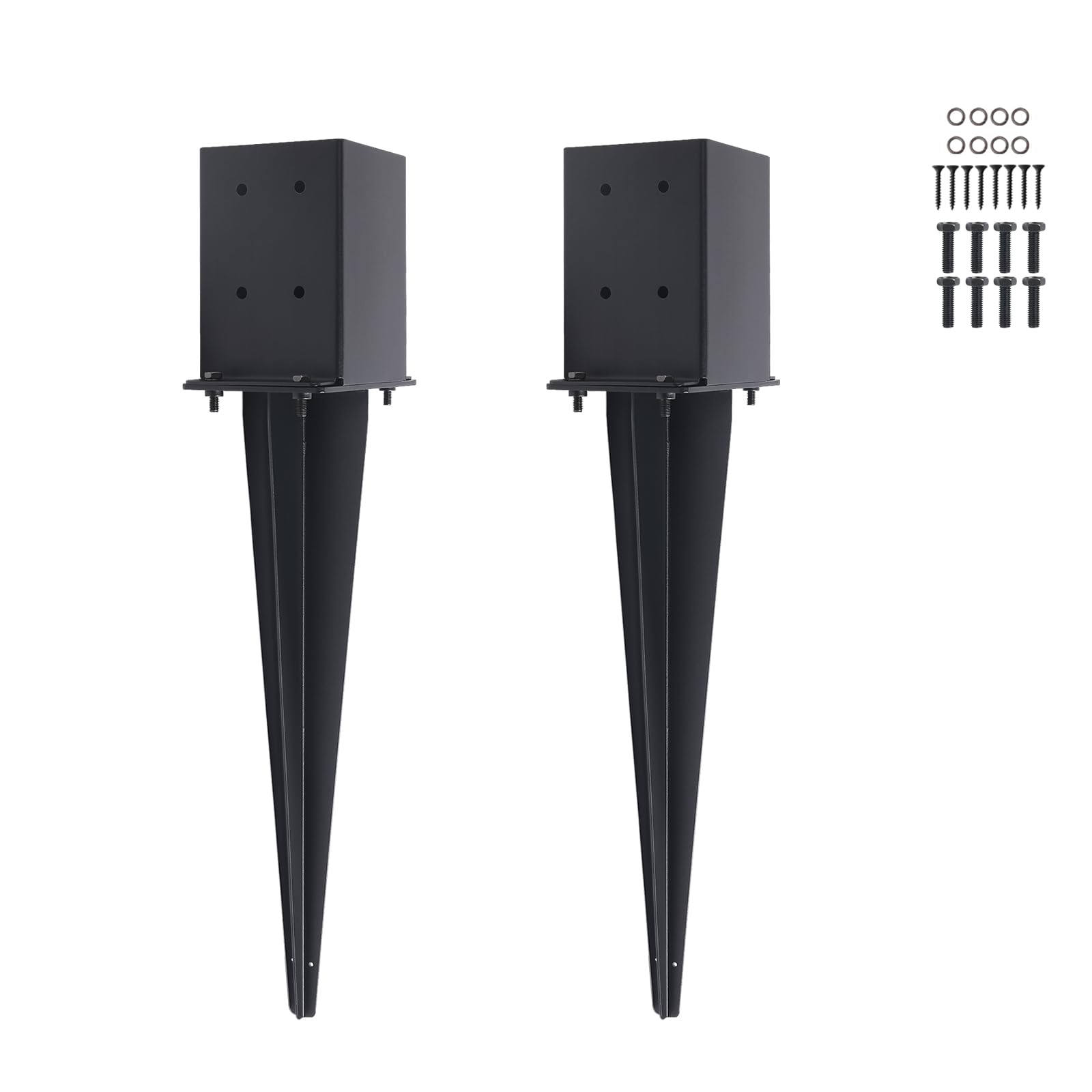2 Pcs 4 "x 4 "Fence Post Anchors Ground Spike (Actual 3.6 ” X 3.6”)，Heavy Duty Metal Fence Stakes Post Base 22'' with Black Powder Coated Support for