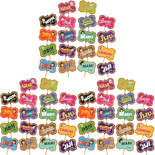 Image of Rozi Decoration Family Photobooth Props Set of 18 Sticks for The Baby Shower & Family Relationship, Pre-Wedding Photographic Props, Haldi Mehndi Wedding Decorations Pack of 3