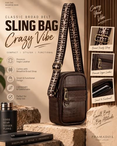 Image of Pramadda Pure Luxury Gloss Leather Small Sling Bag for Men | Chest Slinger bag | Crossbody Bag| Side Bag Men | Mini Leather Slings | Corporate Gift Item | Passport Sling.