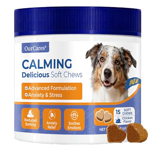 OurCares Calming Chews for Dogs Melatonin Dog Calming Treats Trial Pack Anxiety Sleep Aid & Thunderstorm Relief Non-Drowsy Natural Soft Chews Chicken Flavor 15 Count