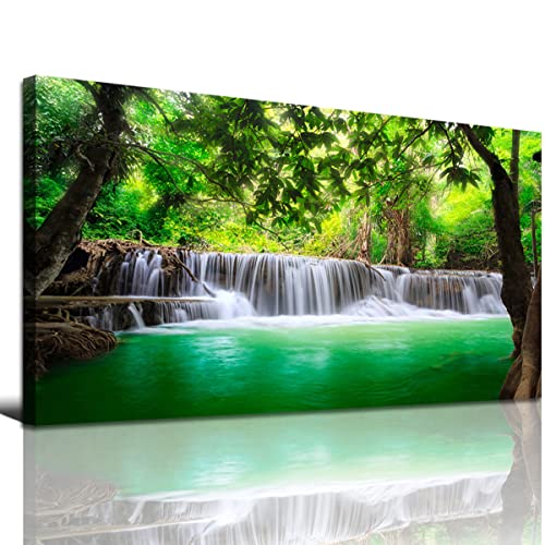 Image of Wall Art Waterfall Tree Landscape Picture Canvas Wall Art Print Paintings Modern Artwork for Living Room Wall Decor and Home Decor Framed Ready to Hang,2cm Thick Frame, Waterproof Artwork.
