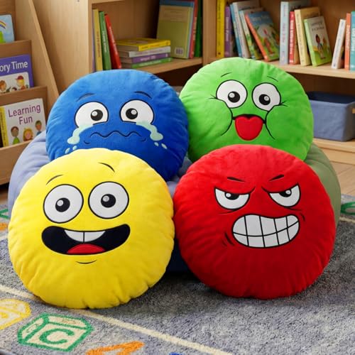 Hahafelt 4 Pcs Emotional Feelings Throw Pillow Calm Down Corner Supplies Must Haves Counseling Week Gifts for Social Emotional Learning Activities Therapy School Office Counselor Gifts