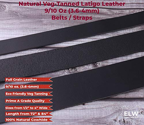 Elw Black Latigo Leather 9-10Oz (3.6-4Mm) Straps, Belts, Strips 1/2" (1.3Cm) Wide X 72" (1.83M) Long Full Grain Leather Cowhide Tooling Leather Heavy Weight #TOP2