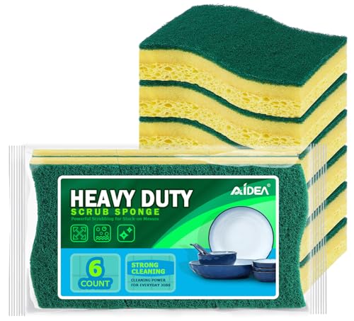 Image of AIDEA Sponges Kitchen, 6Count, Heavy-Duty Scrub Sponges, Sponge for Dishes | Sponges for Non-Coated Cookware, Scrubbing Power for Tough Messes, Cleaning Sponge for Kitchen, Bathroom, Household