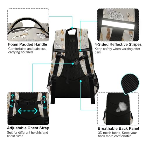 Rucksack mit Hundemotiv, Braun, für Teenager, Jungen, Mädchen, Kinder, personalisierbar, für Reisen, Camping, Fitnessstudio, Wandern, multi